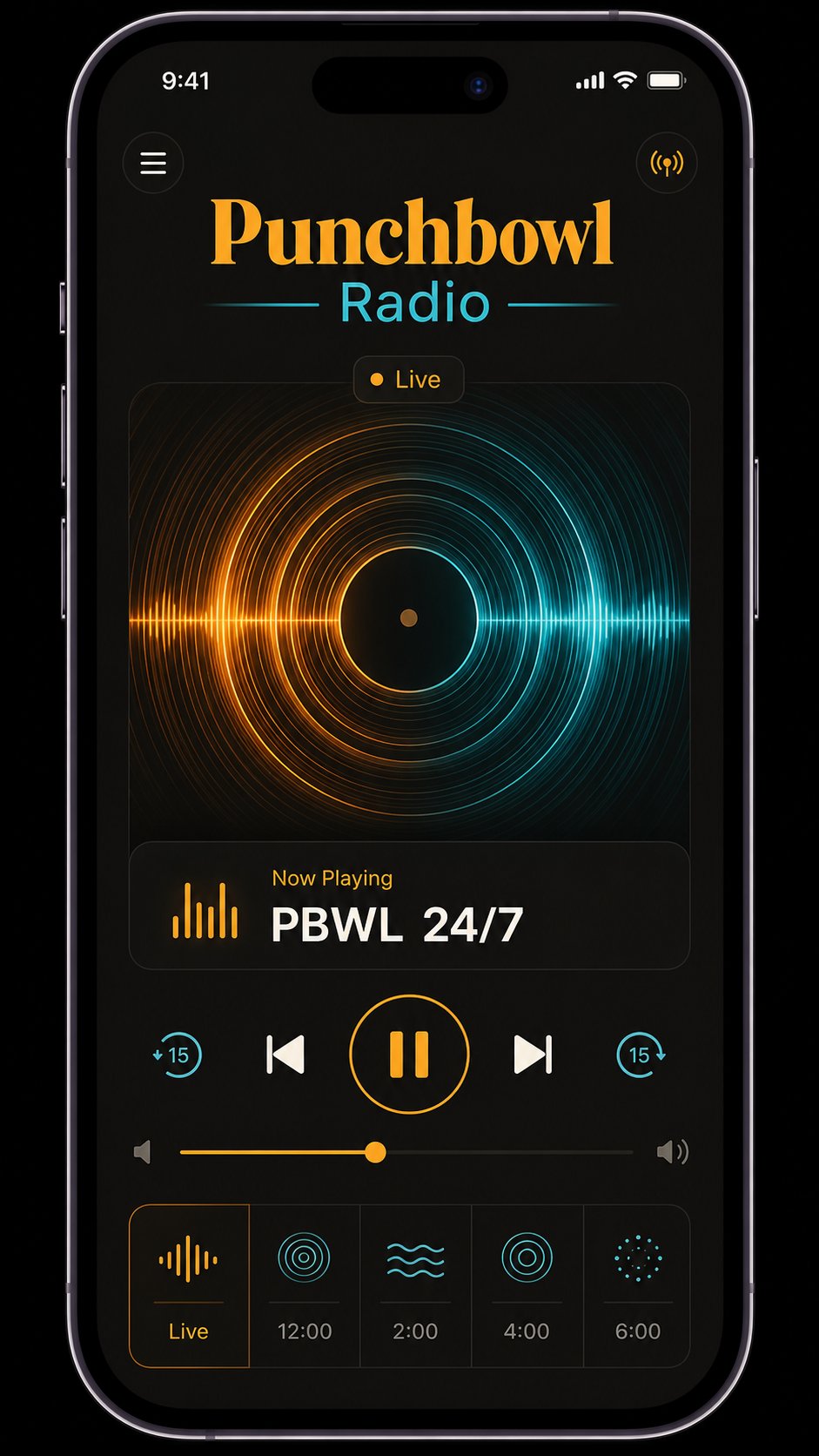 Punchbowl Radio mobile app discovery screen