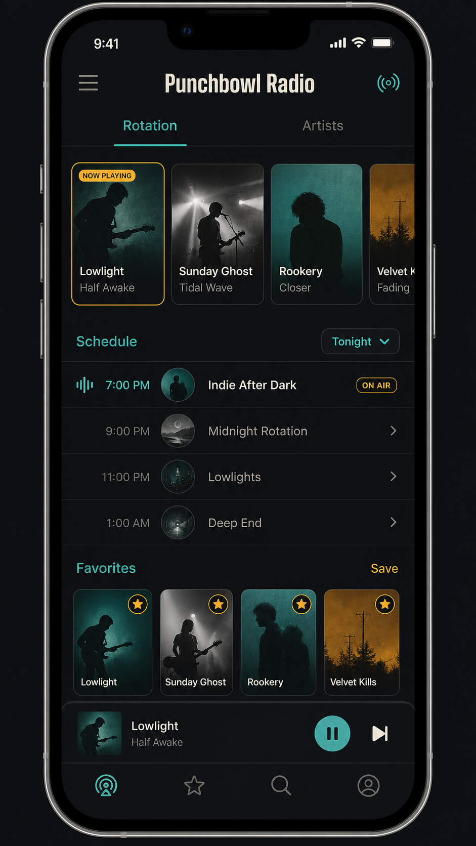 Punchbowl Radio mobile app live player screen